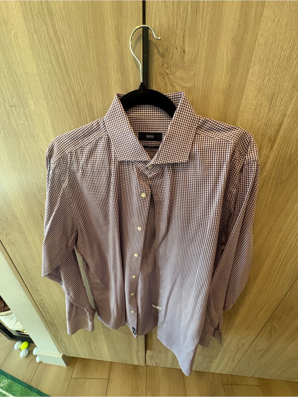Hugo Boss Purple Gingham Button-Down Dress Shirt